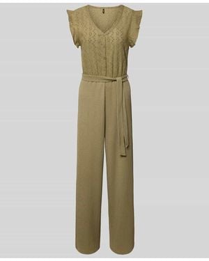 ONLY Regular Fit Jumpsuit mit Lochstickerei Modell 'LELISA' - Grün