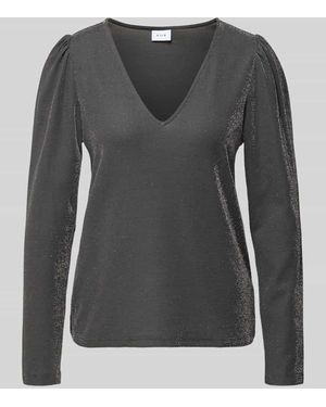Vila Longsleeve mit V-Ausschnitt Modell 'ELEINAS' - Grau