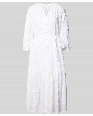 Comma, Relaxed Fit Midikleid mit floraler Zierbesatz - Weiß