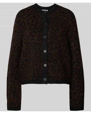 Jake*s Strickjacke in Leo-Optik mit Rundhalsausschnitt - Schwarz