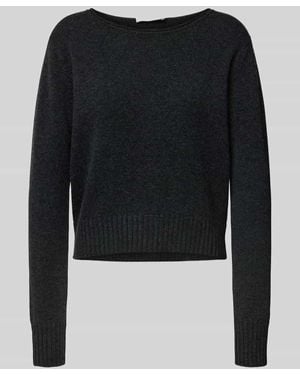 0039 Italy Strickpullover aus Kaschmir-Woll-Mix mit Rundhalsausschnitt - Schwarz