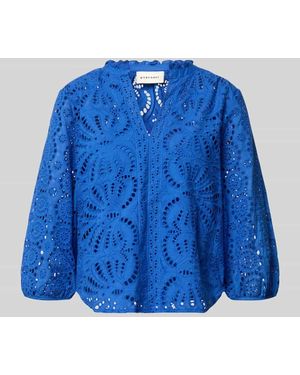 Stefanel Bluse mit Serafino-Kragen Modell 'SANGALLO' - Blau