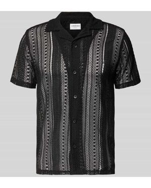 Lindbergh Relaxed Fit Strickhemd mit Resortkragen - Schwarz