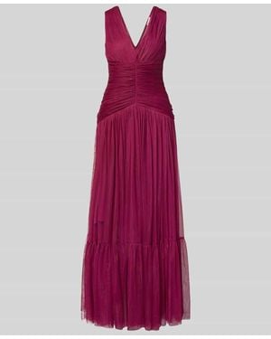 LACE & BEADS Maxikleid aus Mesh mit V-Ausschnitt - Lila
