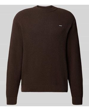 Review Regular Fit Strickpullover aus Baumwoll-Mix mit Label-Patch - Braun
