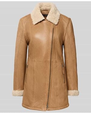 Cabrini Lederjacke mit Teddyfell und Zweiwege-Reißverschluss - Natur