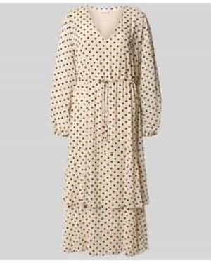 Comma, Midi-Jurk Met V-Hals - Naturel