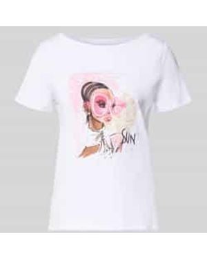 MORE&MORE Regular Fit T-Shirt Met Motiefprint - Wit