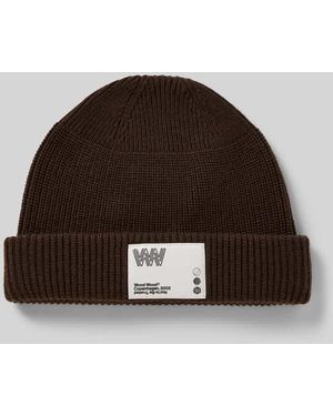 WOOD WOOD Regular Fit Mütze aus Woll-Mix mit Logo-Patch Modell 'Milo' - Braun