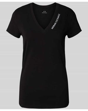 ARMANI EXCHANGE T-Shirt mit Label-Stitching und V-Ausschnitt - Schwarz