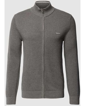 GANT Strickjacke Mit Label-Stitching Modell 'Pique' - Grau