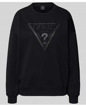 Guess Sweatshirt mit Rundhalsausschnitt und Label-Stitching - Schwarz