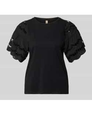 Soya Concept T-Shirt Met Ajourwerk Model 'Loraine' - Zwart