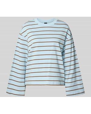 Gina Tricot Longsleeve im Allover-Look mit Rundhalsausschnitt - Blau