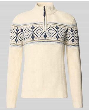 RAGMAN Norwegerpullover aus Woll-Mix mit Troyer-Kragen - Natur