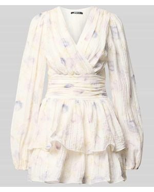 Gina Tricot Minikleid aus Viskose-Mix mit V-Ausschnitt - Natur