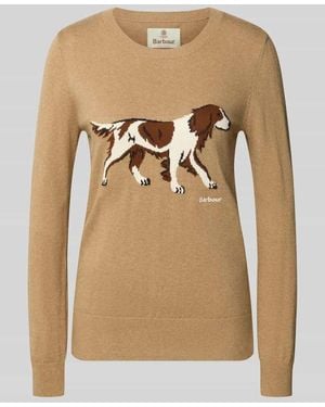 Barbour Pullover aus reiner Wolle mit Hundemotiv - Natur
