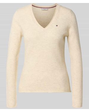 Tommy Hilfiger Slim Fit Strickpullover aus reiner Wolle - Natur