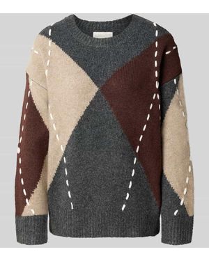 Apricot Strickpullover im Allover-Look mit Rundhalsausschnitt - Schwarz