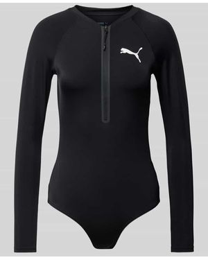 PUMA Badeanzug mit Reißverschlussleiste - Schwarz