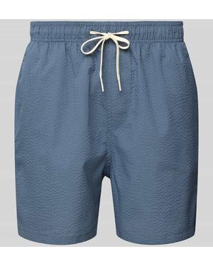 SELECTED Relaxed Fit Badeshorts mit Strukturmuster Modell 'COOPER' - Blau