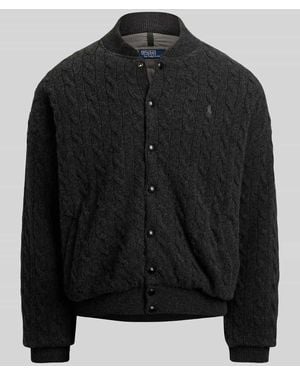 Polo Ralph Lauren Relaxed Fit Strickjacke aus Woll-Kaschmir-Mix mit Zopfmuster - Schwarz