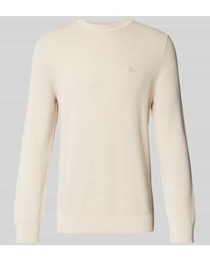 Marc O' Polo Regular Fit Strickpullover aus reiner Baumwolle mit Logo-Stitching - Natur