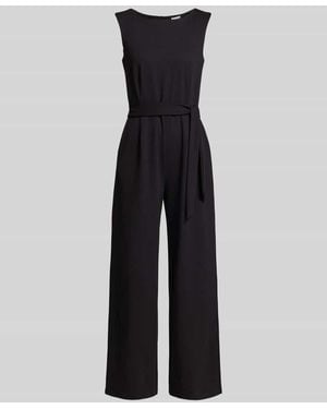 Jake*s Jumpsuit aus Viskose-Mix mit Bindegürtel - Schwarz