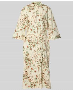 Fynch-Hatton Hemdblusenkleid im Allover-Look mit Bindegürtel - Natur