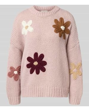 Apricot Strickpullover mit gerippten Abschlüssen - Pink