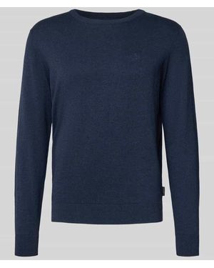 Bugatti Strickpullover mit gerippten Abschlüssen - Blau