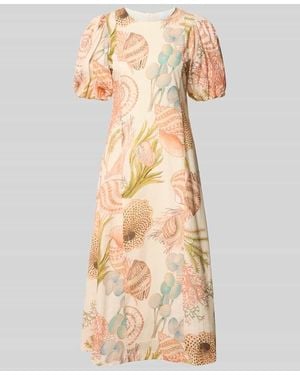 Rich & Royal Midikleid im Allover-Look mit Puffärmeln - Natur
