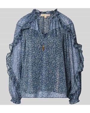 MICHAEL Michael Kors Blusenshirt mit Rüschen und Serafino-Kragen - Blau