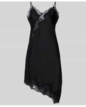 Neo Noir Jurk Van Satijn Met Kant, Model 'Sorelle' - Zwart