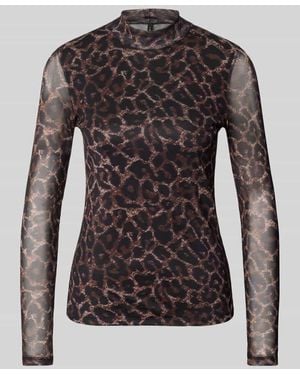 ONLY Slim Fit Langarmshirt mit Allover-Muster Modell 'ERICA' - Schwarz