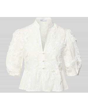 Mango Regular Fit Bluse mit V-Ausschnitt Modell 'CAPUCHIN' - Weiß