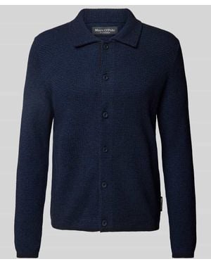 Marc O' Polo Regular Fit Strickjacke Aus Strukturiertem Baumwoll-Mix - Blau
