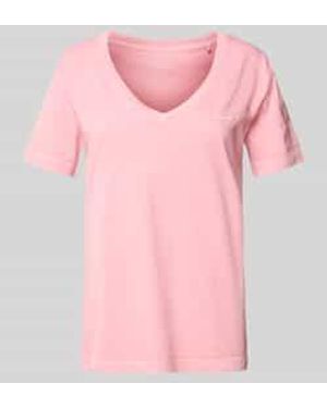 GANT T-Shirt Met Geribde V-Hals - Roze