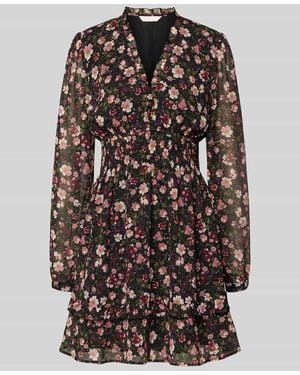 Apricot Minikleid im Allover-Look mit elastischem Taillenband - Schwarz
