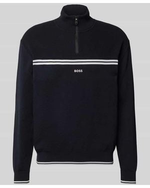 BOSS Regular Fit Troyer aus Baumwoll-Mix Modell 'ZONE' - Blau