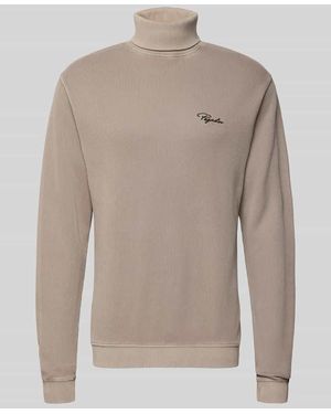 PEGADOR Rollkragenpullover in Ripp-Optik mit Label-Stitching - Natur