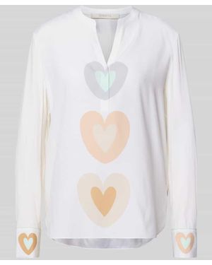 Herzen's Relaxed Fit Tunika-Bluse mit Allover-Motiv-Print - Weiß