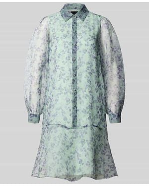 Marc Cain Knielanges Kleid aus Seide mit Knopfleiste - Blau