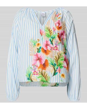 Emily Van Den Bergh Regular Fit Bluse im Allover-Look mit V-Ausschnitt - Grau
