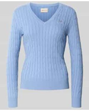 GANT Pullover Met Logostitching En Kabelpatroon - Blauw