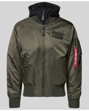 Alpha Industries Bomberjacke mit Kapuze und Label-Stitching - Grün