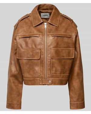 TOPSHOP Jacke in Leder-Optik mit Pattentaschen Modell 'MADISON' - Braun