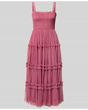 LACE & BEADS Knielanges Cocktailkleid mit Smok-Details - Pink