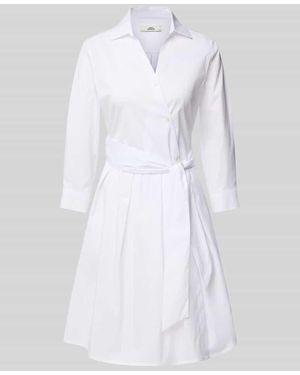 0039 Italy Knielanges Hemdblusenkleid Mit Bindegürtel Modell 'Jule' - Weiß