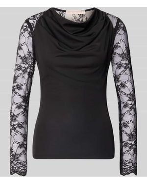 Rinascimento Slim Fit Longsleeve mit Spitzenbesatz - Schwarz